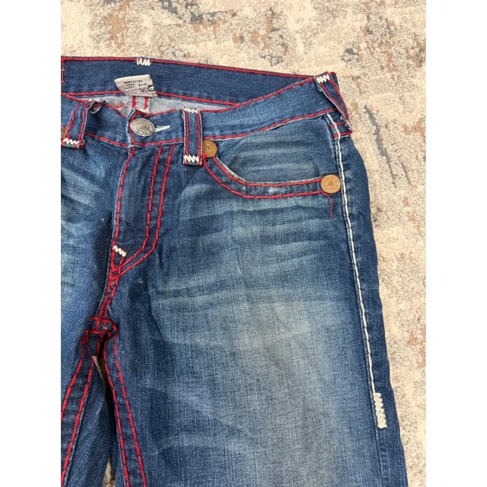 True Religion Ricky Super T Jeans Mens 33 Medium Wash Red White Stitch USA Made